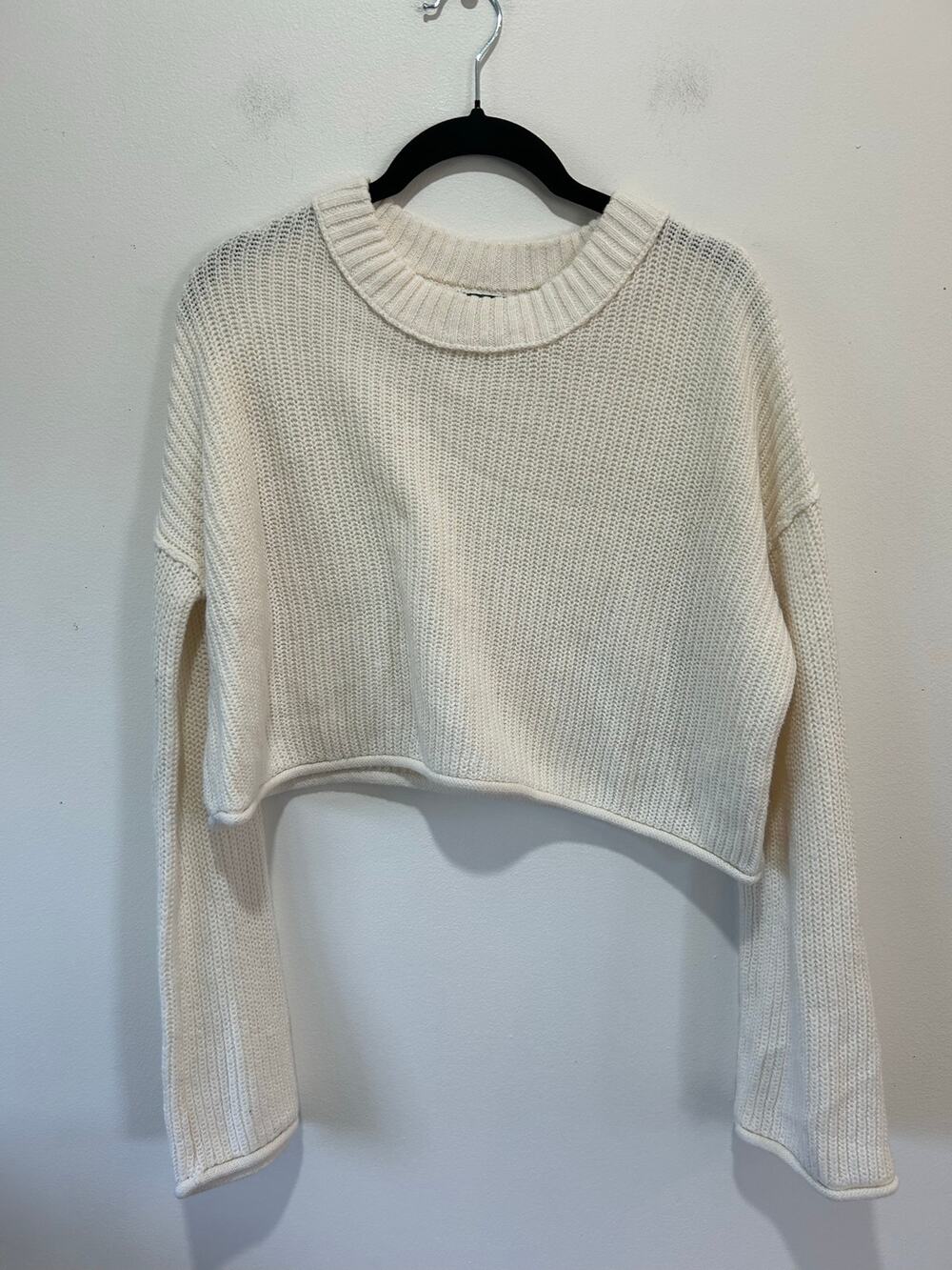 Wild Fable white ribbed knit cropped sweater womens L neutral